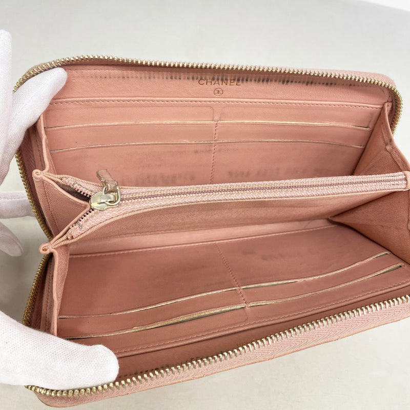【6fd5499-k】シャネル 長財布 マトラッセ ラムスキン ピンク ゴールド金具【中古】レディース