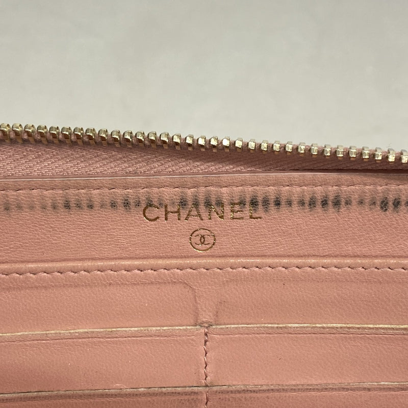 【6fd5499-k】シャネル 長財布 マトラッセ ラムスキン ピンク ゴールド金具【中古】レディース