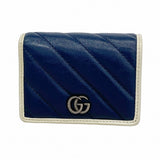 【6fd5509-k】グッチ 財布 GGマーモント 573811 レザー ネイビー アイボリー シルバー金具【中古】レディース