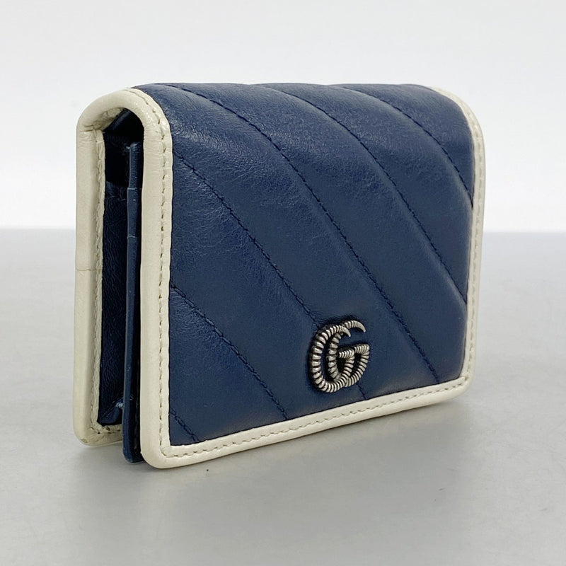 【6fd5509-k】グッチ 財布 GGマーモント 573811 レザー ネイビー アイボリー シルバー金具【中古】レディース