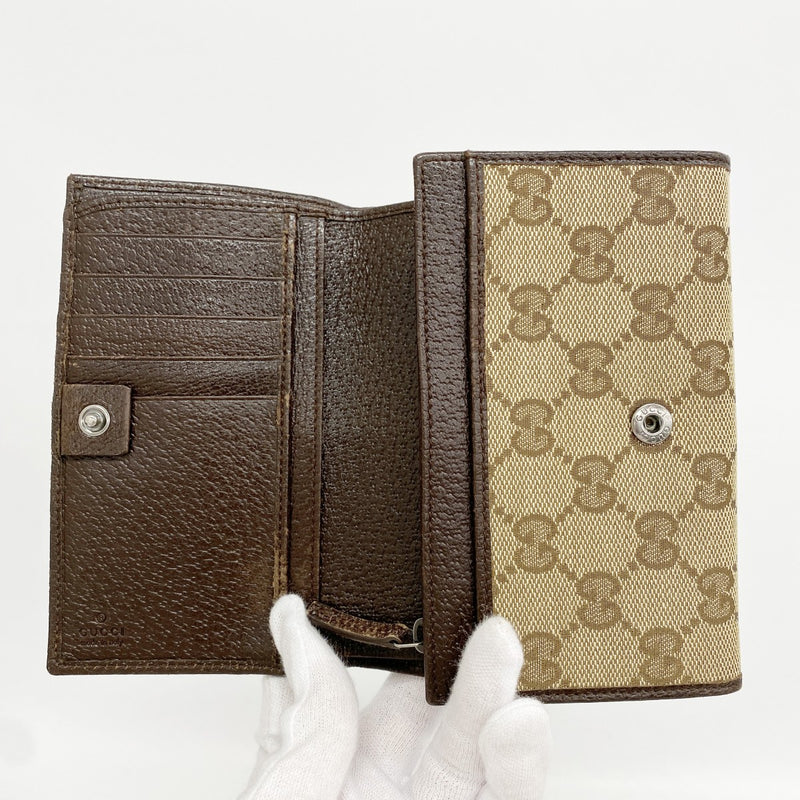 【6fd5511-k】グッチ 財布 GGキャンバス 154258 キャンバス ブラウン シルバー金具【中古】レディース