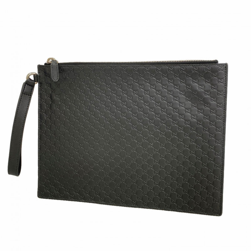【6fd5514-k】グッチ クラッチバッグ マイクログッチシマ 544477 レザー ブラック シルバー金具【中古】メンズ