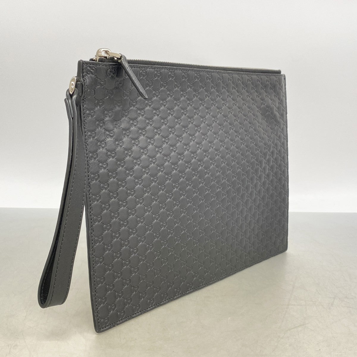 【6fd5514-k】グッチ クラッチバッグ マイクログッチシマ 544477 レザー ブラック シルバー金具【中古】メンズ