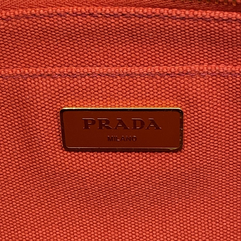 【6fd5515-k】プラダ トートバッグ カナパ キャンバス レッド ゴールド金具【中古】レディース