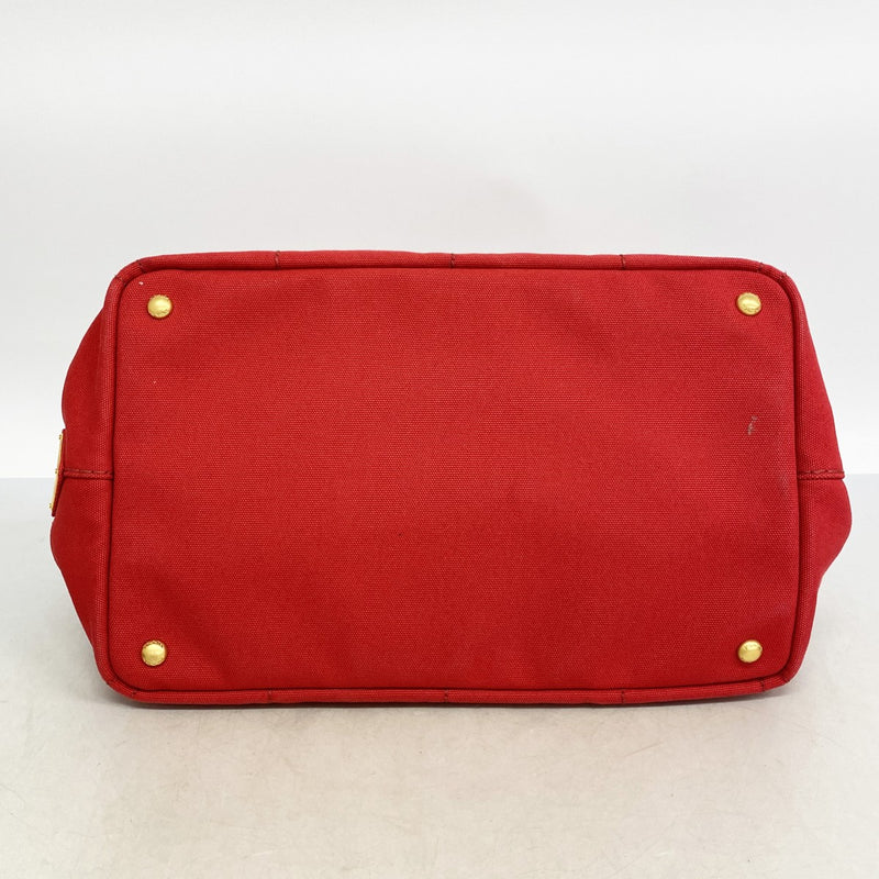 【6fd5515-k】プラダ トートバッグ カナパ キャンバス レッド ゴールド金具【中古】レディース
