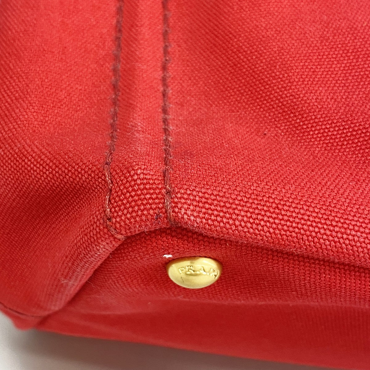 【6fd5515-k】プラダ トートバッグ カナパ キャンバス レッド ゴールド金具【中古】レディース
