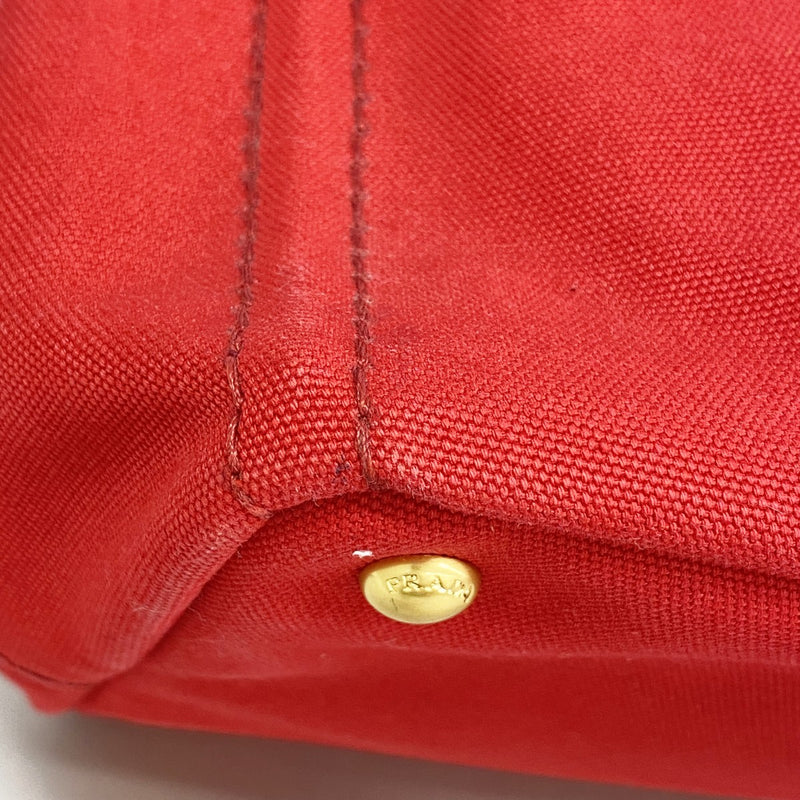【6fd5515-k】プラダ トートバッグ カナパ キャンバス レッド ゴールド金具【中古】レディース