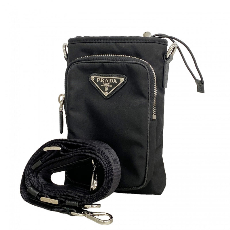 【6fd5516-k】プラダ ショルダーバッグ テスート ナイロン ブラック シルバー金具【中古】レディース