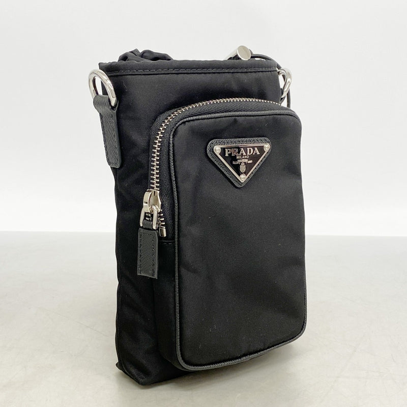【6fd5516-k】プラダ ショルダーバッグ テスート ナイロン ブラック シルバー金具【中古】レディース