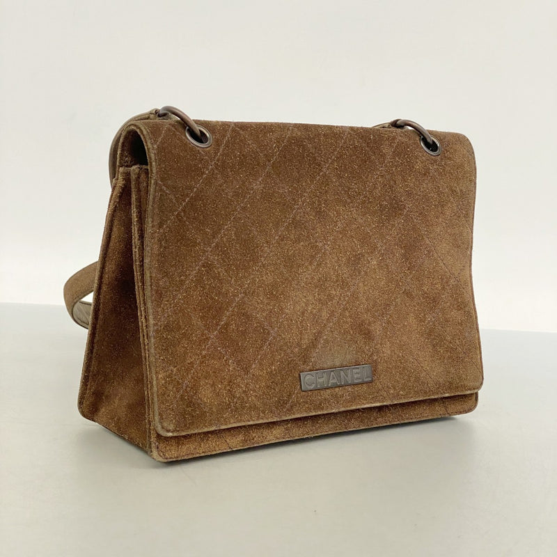【6fd5521-k】シャネル ショルダーバッグ マトラッセ スウェード ダークブラウン【中古】レディース