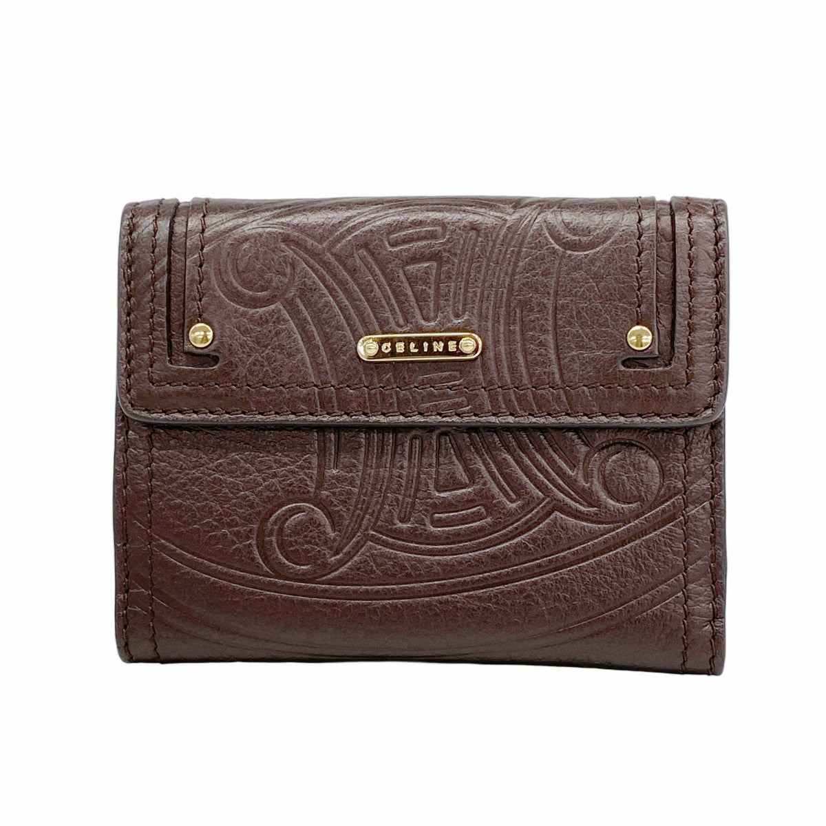 【6fd5525-k】セリーヌ 財布 トリオンフ レザー ダークブラウン シャンパンゴールド金具【中古】レディース