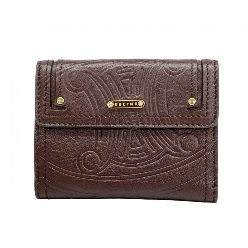 【6fd5525-k】セリーヌ 財布 トリオンフ レザー ダークブラウン シャンパンゴールド金具【中古】レディース