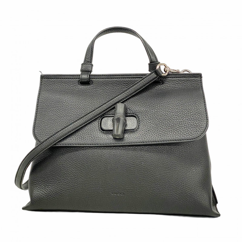 【6fd5527-k】グッチ ハンドバッグ バンブー 392013 レザー ブラック シルバー金具 2wayバッグ【中古】レディース