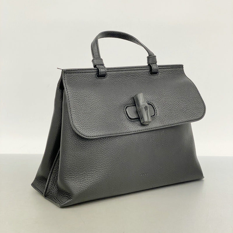 【6fd5527-k】グッチ ハンドバッグ バンブー 392013 レザー ブラック シルバー金具 2wayバッグ【中古】レディース