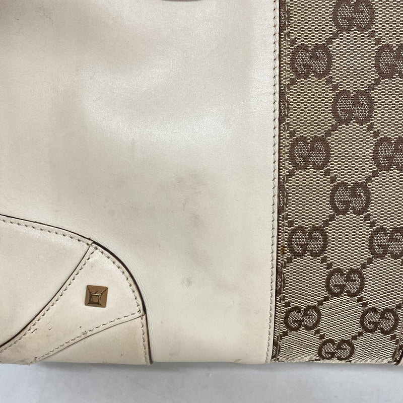 【6fd5535-k】グッチ ハンドバッグ GGキャンバス 120895 キャンバス レザー ベージュ ピンクゴールド金具【中古】レディース