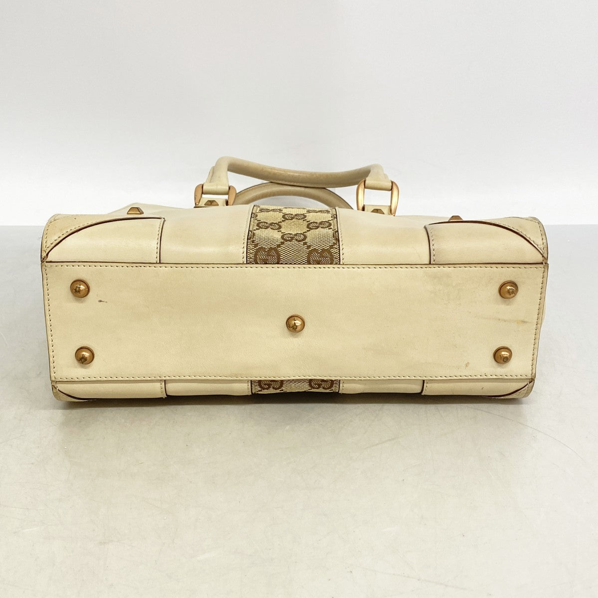 【6fd5535-k】グッチ ハンドバッグ GGキャンバス 120895 キャンバス レザー ベージュ ピンクゴールド金具【中古】レディース