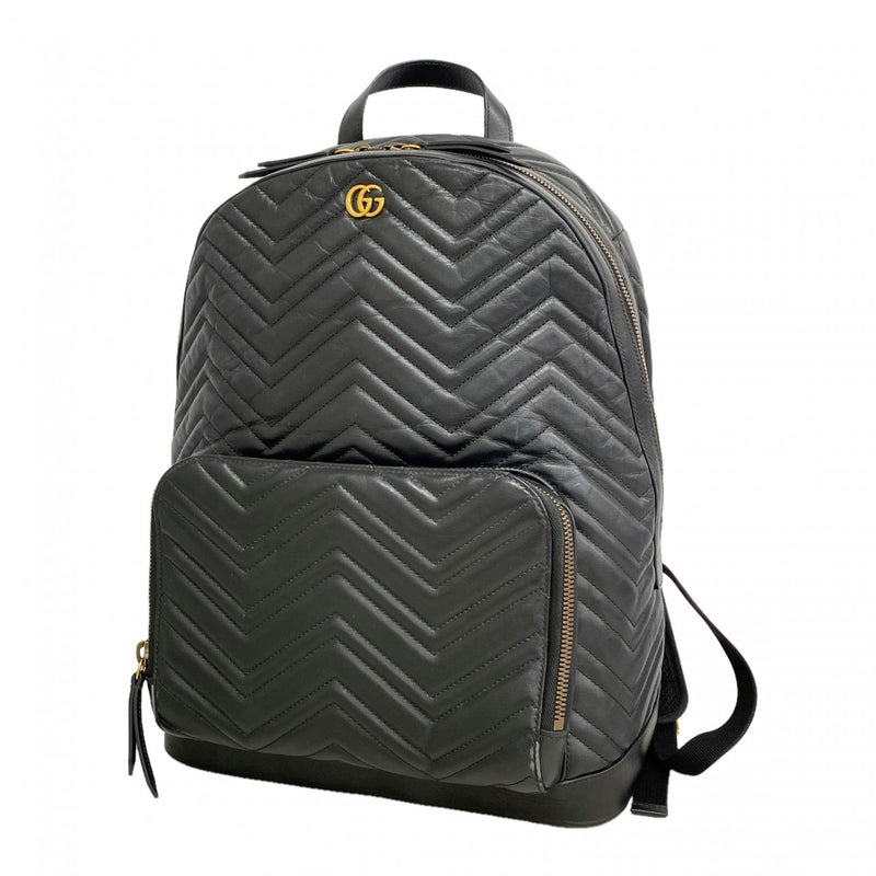 【6fd5536-k】グッチ リュック・デイパック GGマーモント 523405 レザー ブラック ゴールド金具【中古】レディース