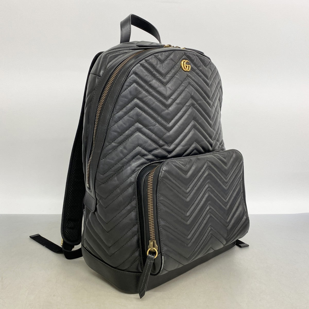 【6fd5536-k】グッチ リュック・デイパック GGマーモント 523405 レザー ブラック ゴールド金具【中古】レディース