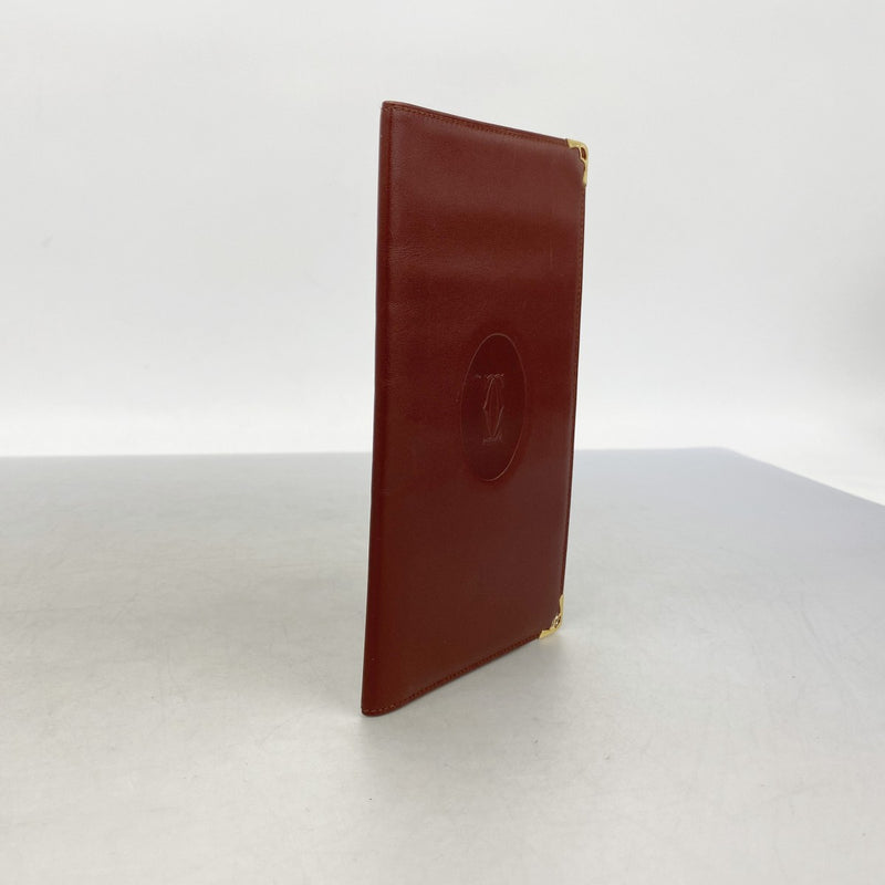 【6fd5551】カルティエ 札入れ マスト レザー ボルドー ゴールド金具【中古】メンズ