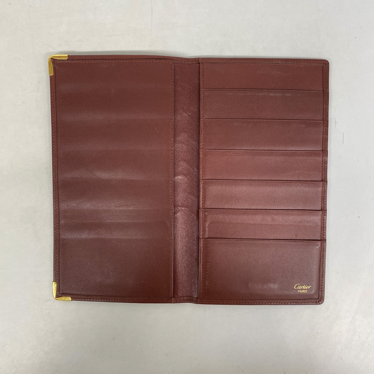 【6fd5551】カルティエ 札入れ マスト レザー ボルドー ゴールド金具【中古】メンズ