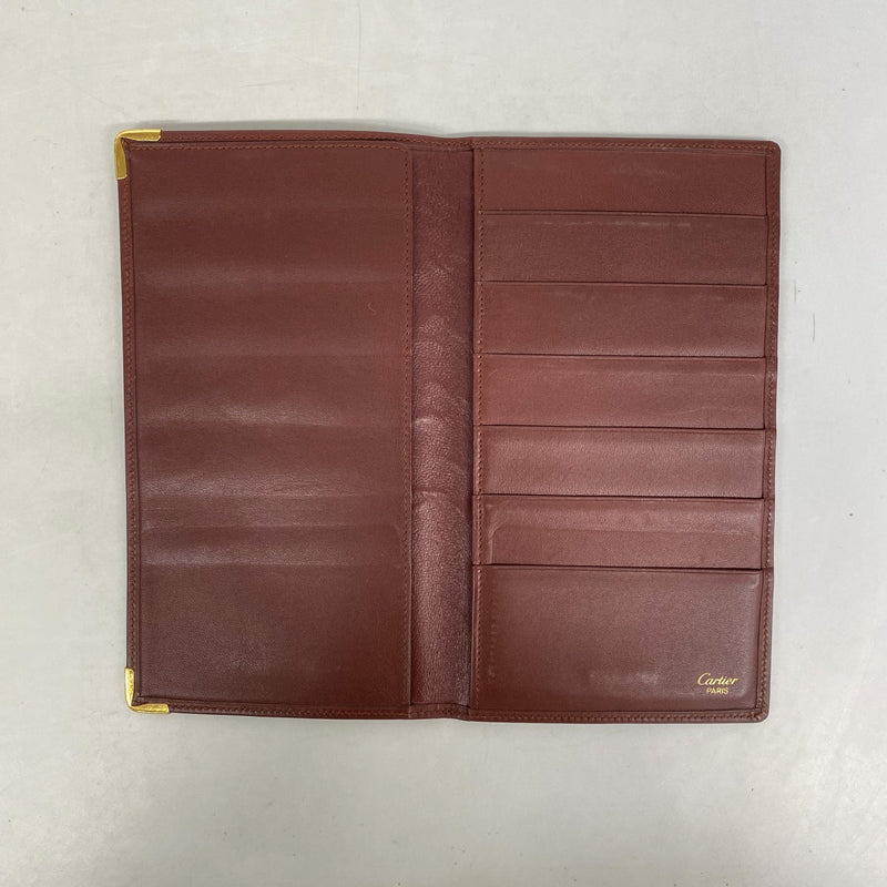 【6fd5551】カルティエ 札入れ マスト レザー ボルドー ゴールド金具【中古】メンズ
