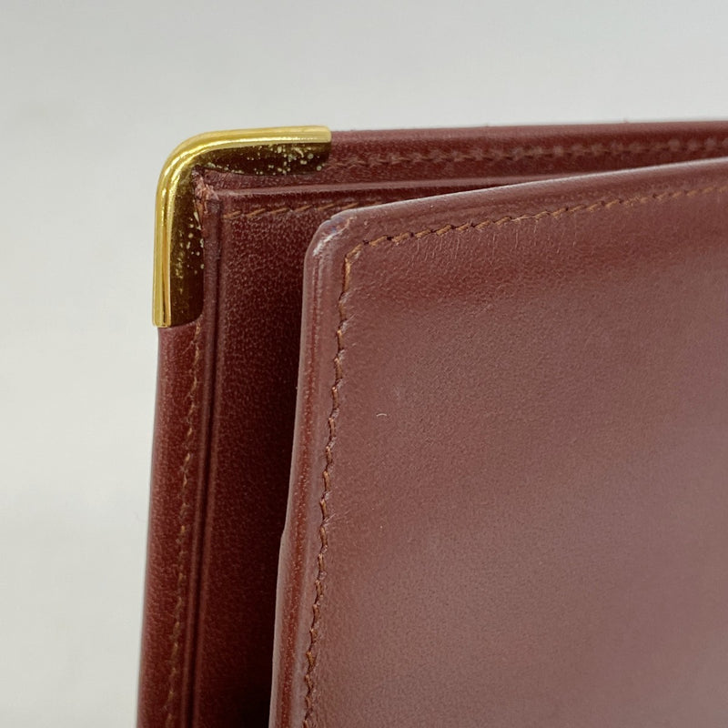 【6fd5551】カルティエ 札入れ マスト レザー ボルドー ゴールド金具【中古】メンズ
