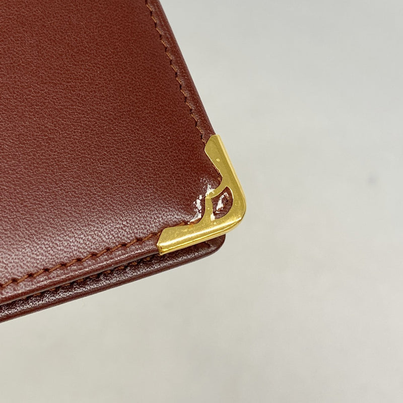 【6fd5551】カルティエ 札入れ マスト レザー ボルドー ゴールド金具【中古】メンズ