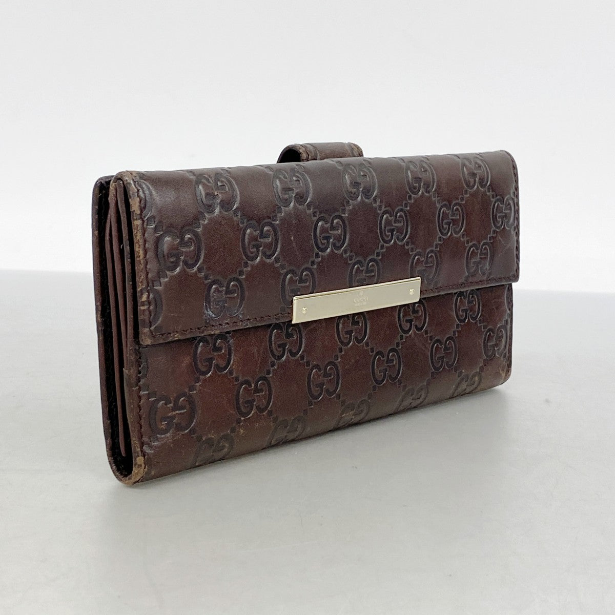 【6fd5553-k】グッチ 長財布 グッチシマ 112715 レザー ブラウン シャンパンゴールド金具【中古】レディース