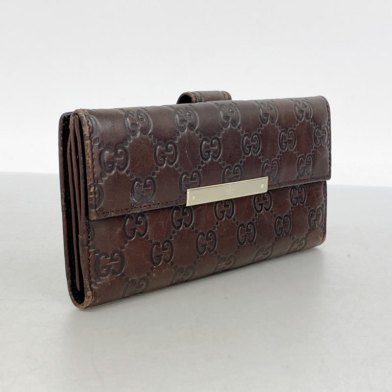 【6fd5553-k】グッチ 長財布 グッチシマ 112715 レザー ブラウン シャンパンゴールド金具【中古】レディース