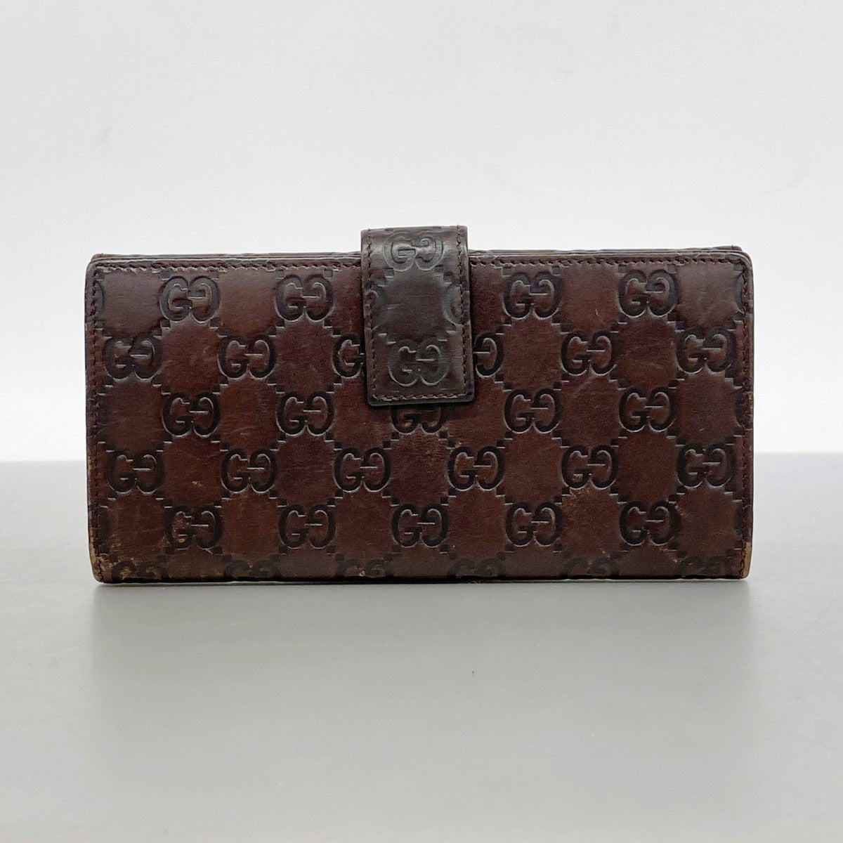 【6fd5553-k】グッチ 長財布 グッチシマ 112715 レザー ブラウン シャンパンゴールド金具【中古】レディース