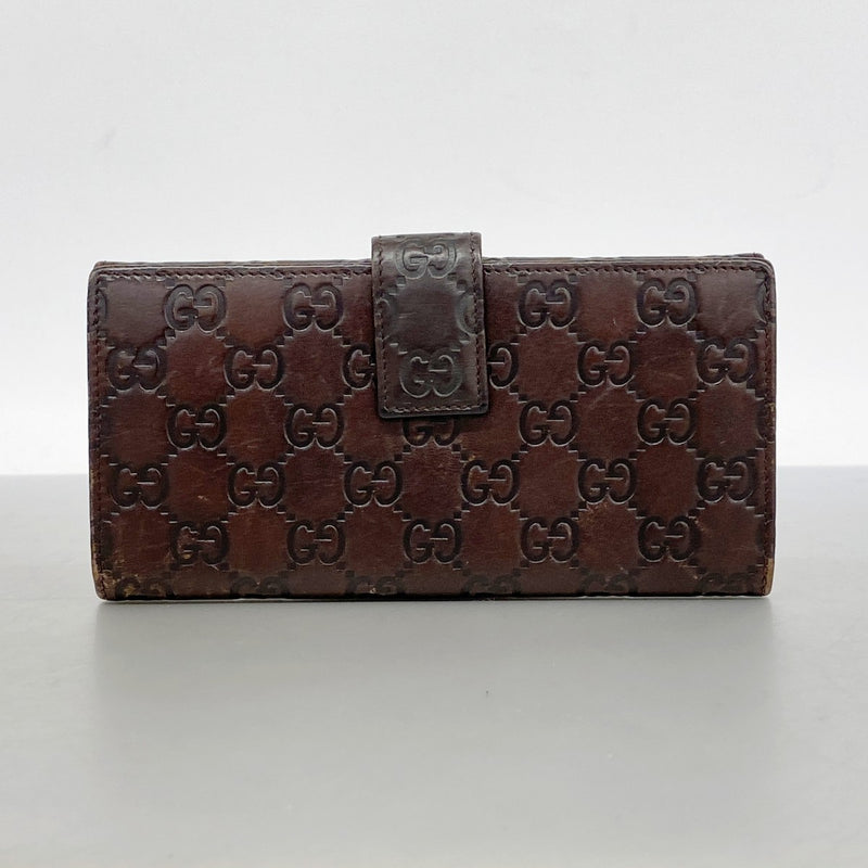 【6fd5553-k】グッチ 長財布 グッチシマ 112715 レザー ブラウン シャンパンゴールド金具【中古】レディース