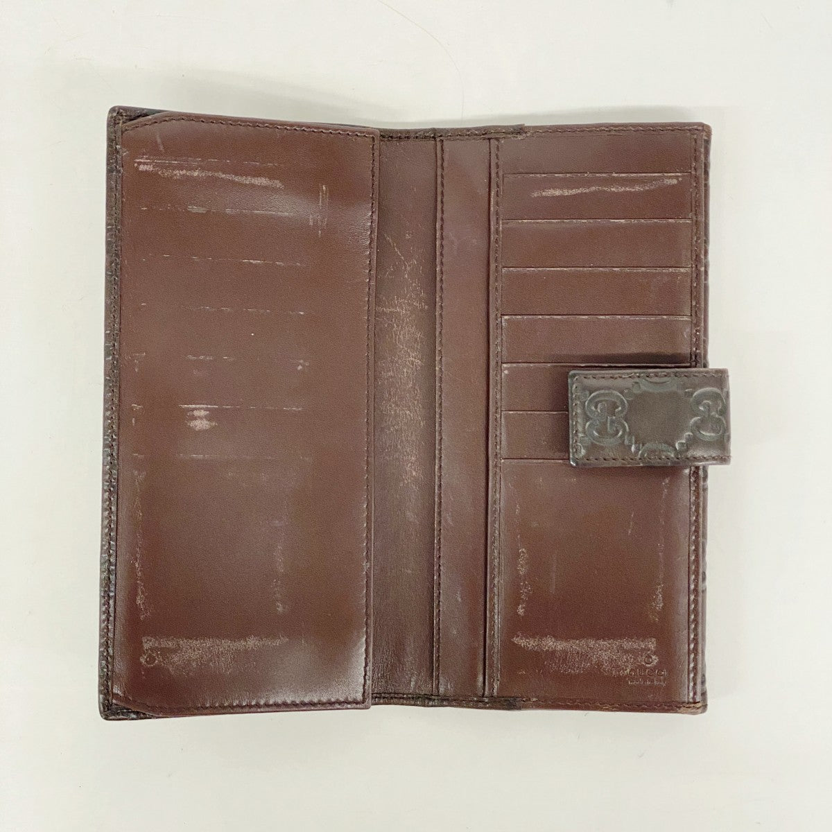 【6fd5553-k】グッチ 長財布 グッチシマ 112715 レザー ブラウン シャンパンゴールド金具【中古】レディース