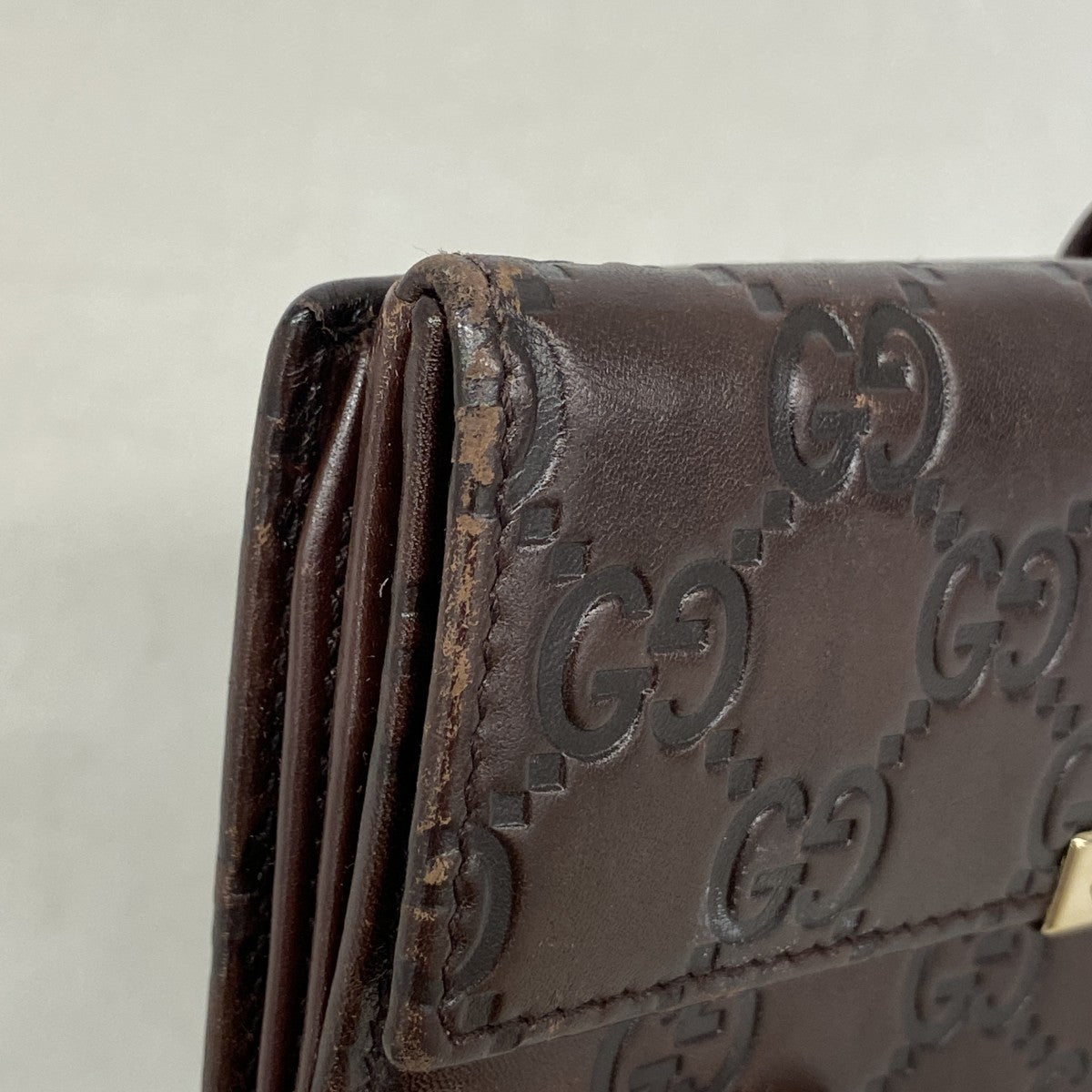 【6fd5553-k】グッチ 長財布 グッチシマ 112715 レザー ブラウン シャンパンゴールド金具【中古】レディース