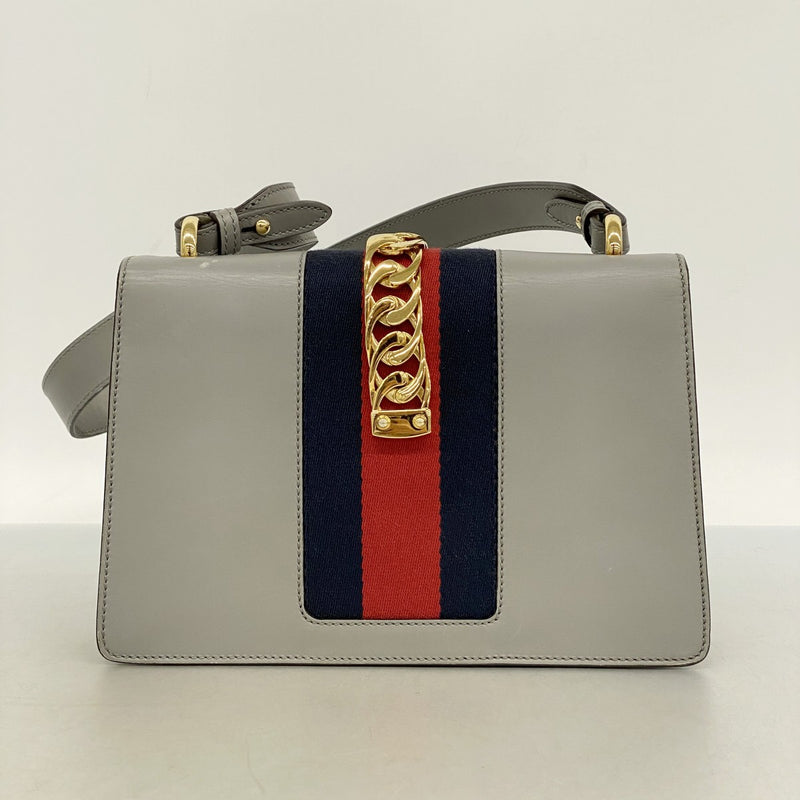 【6fd5554-k】グッチ ショルダーバッグ シルヴィ 421882 レザー グレー ゴールド金具【中古】レディース
