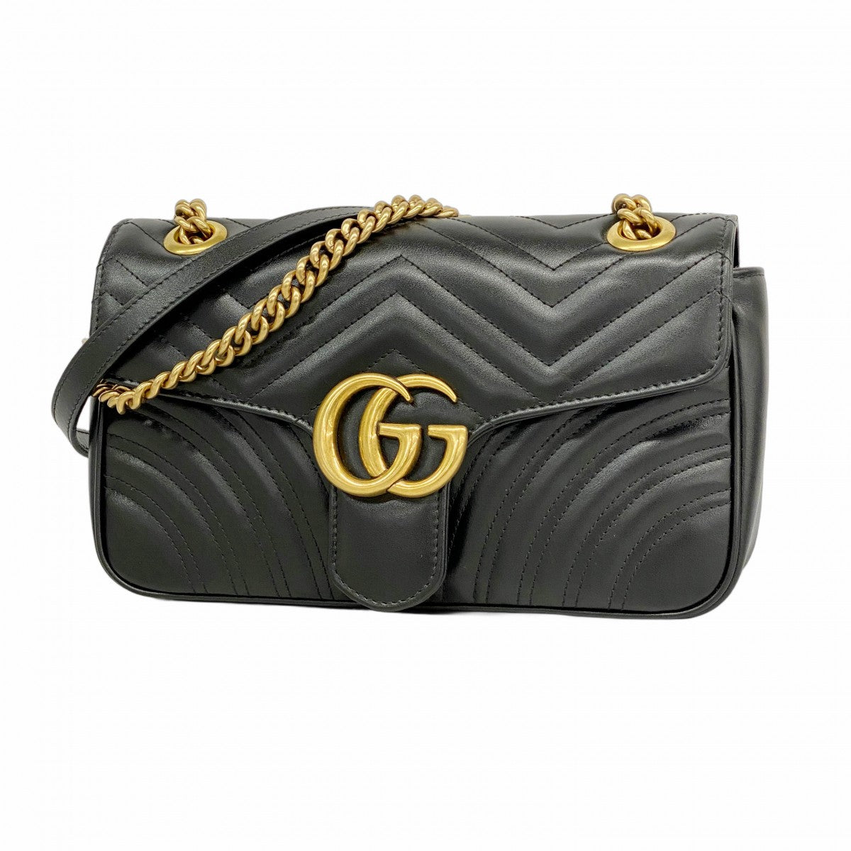 【6fd5555-k】グッチ ショルダーバッグ GGマーモント 443497 レザー ブラック ゴールド金具【中古】レディース