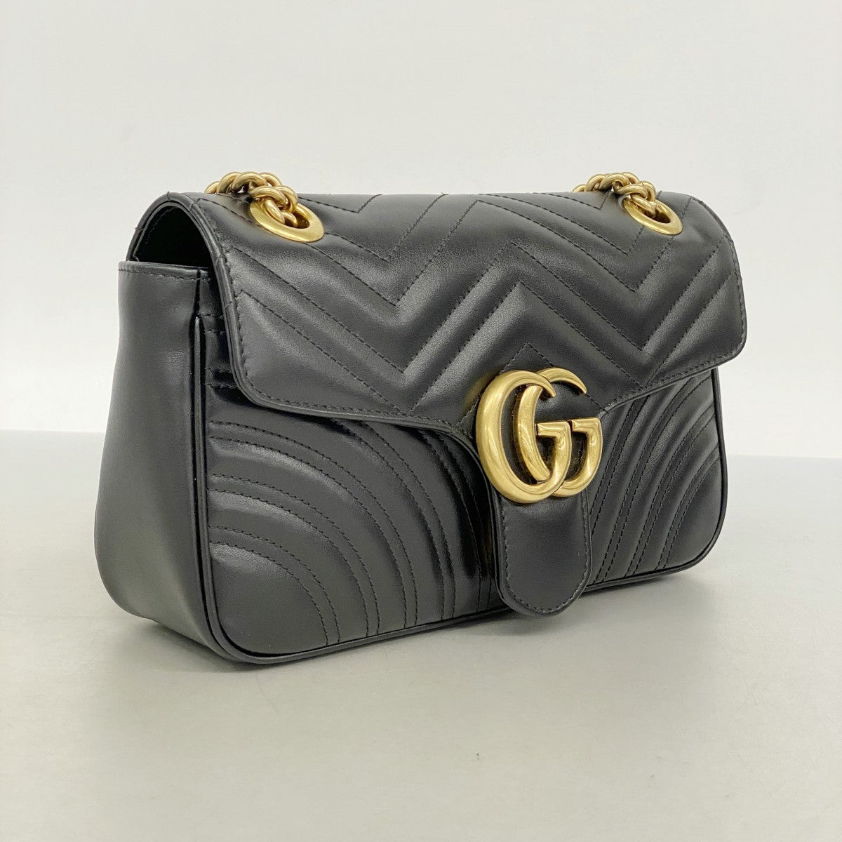【6fd5555-k】グッチ ショルダーバッグ GGマーモント 443497 レザー ブラック ゴールド金具【中古】レディース