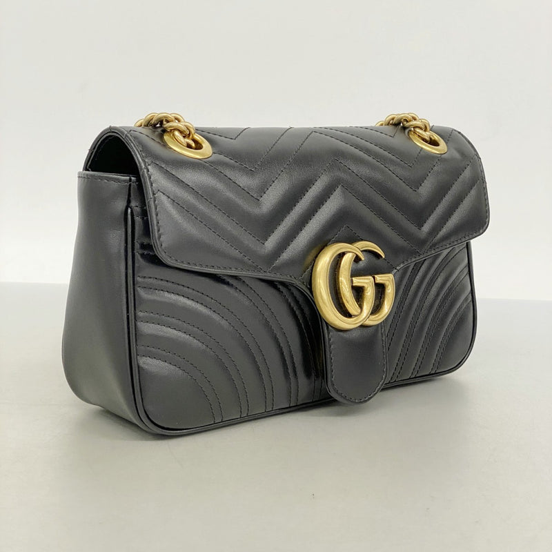【6fd5555-k】グッチ ショルダーバッグ GGマーモント 443497 レザー ブラック ゴールド金具【中古】レディース