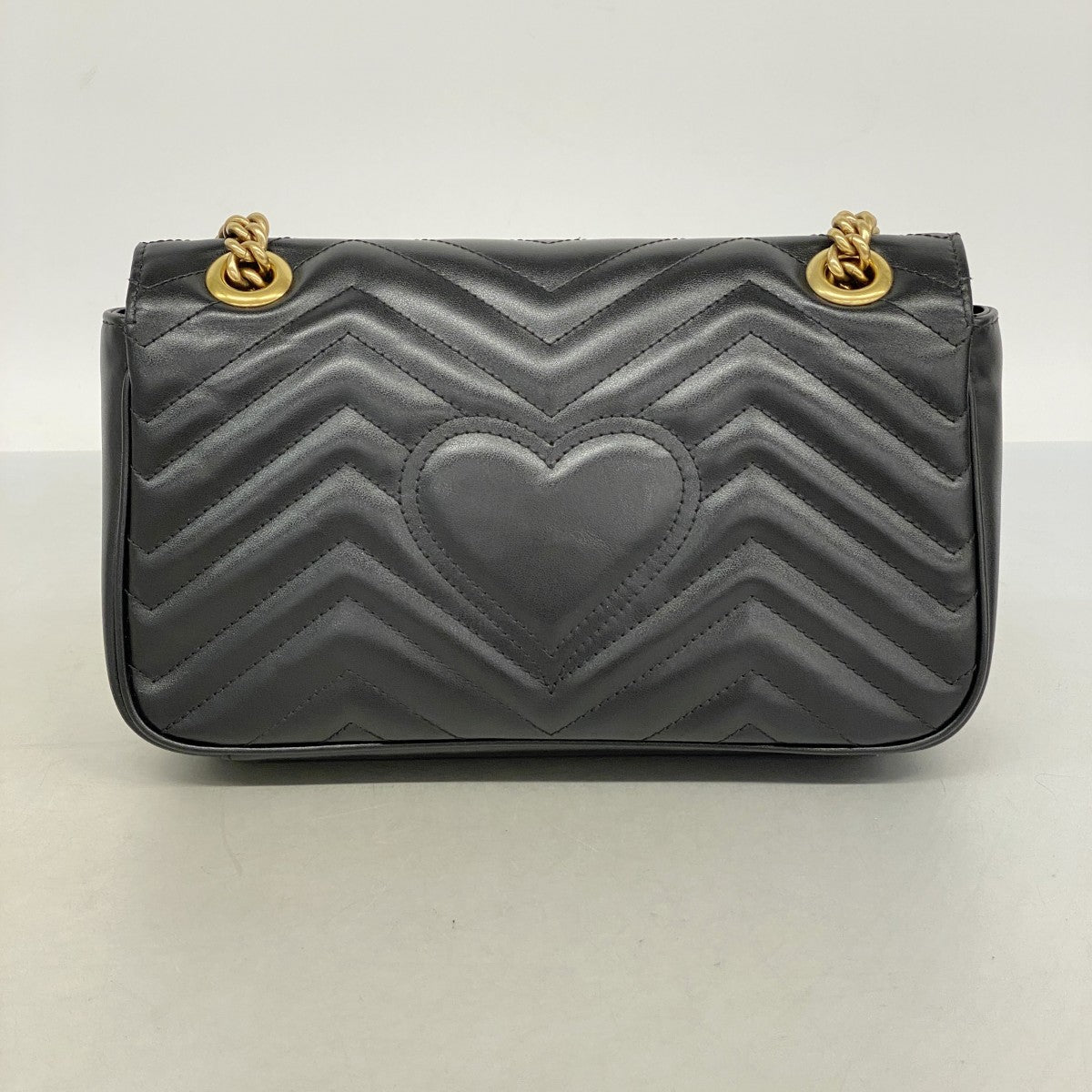 【6fd5555-k】グッチ ショルダーバッグ GGマーモント 443497 レザー ブラック ゴールド金具【中古】レディース