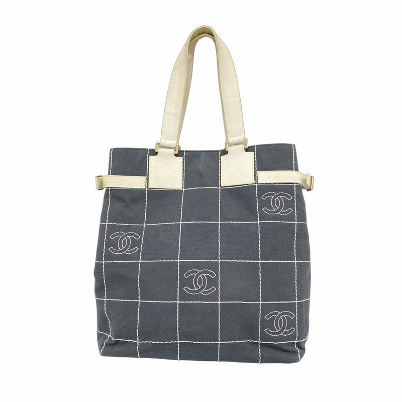 【6fd5558-k】シャネル トートバッグ チョコバー キャンバス グレー シャンパンゴールド金具【中古】レディース