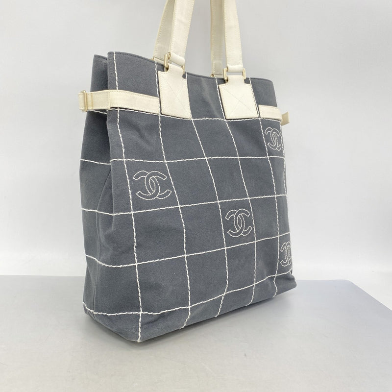 【6fd5558-k】シャネル トートバッグ チョコバー キャンバス グレー シャンパンゴールド金具【中古】レディース