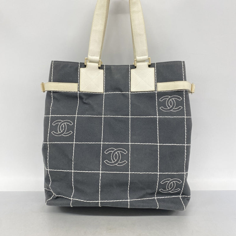 【6fd5558-k】シャネル トートバッグ チョコバー キャンバス グレー シャンパンゴールド金具【中古】レディース