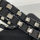 【6fd5568】サルヴァトーレフェラガモ ショルダーバッグ ヴァラ ナイロンキャンバス ブラック シルバー金具【中古】レディース