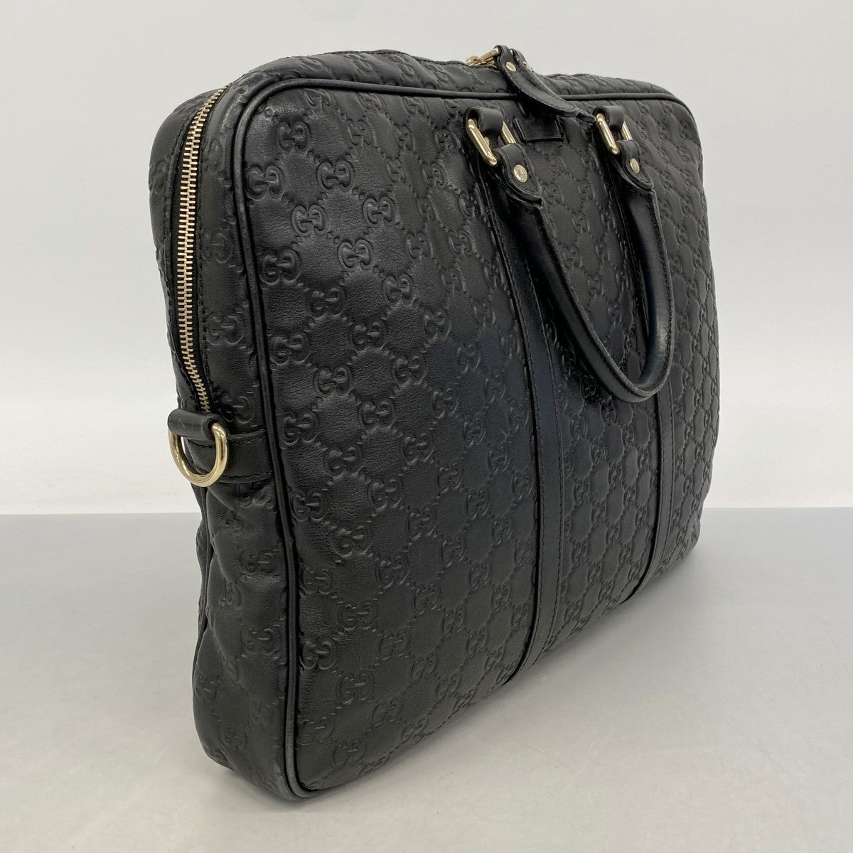 【6fd5591-k】グッチ ビジネスバッグ グッチシマ 201480 レザー ブラック シルバー金具【中古】メンズ