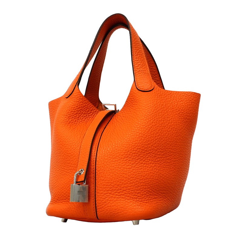 【6fd5602-g】エルメス ハンドバッグ ピコタン18ロック トリヨン オレンジ シルバー金具 Y刻印【中古】レディース