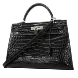 【6fd5604-g】エルメス ハンドバッグ ケリー32 ニロティカス ブラック シルバー金具 □H刻印 2wayバッグ【中古】レディース
