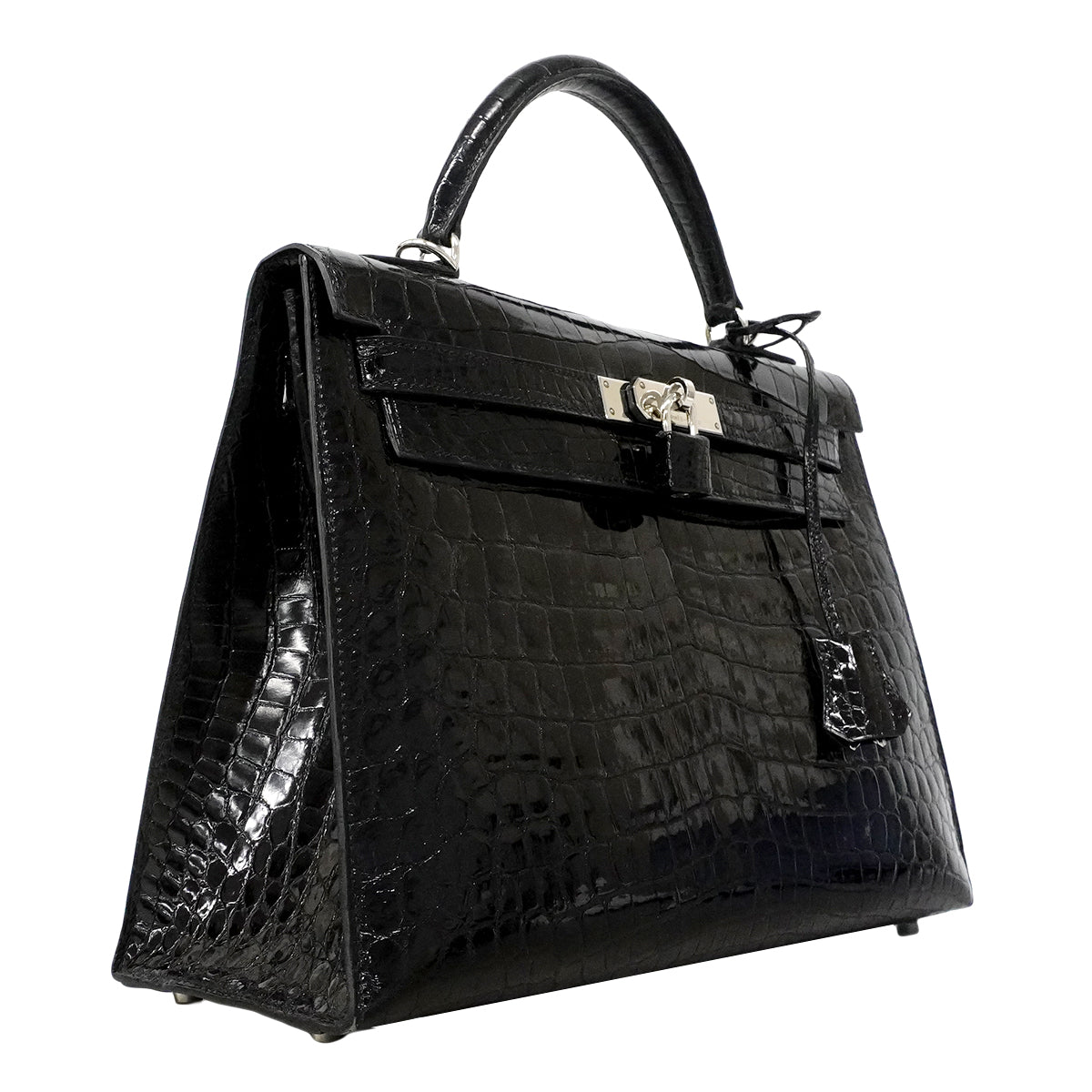 【6fd5604-g】エルメス ハンドバッグ ケリー32 ニロティカス ブラック シルバー金具 □H刻印 2wayバッグ【中古】レディース