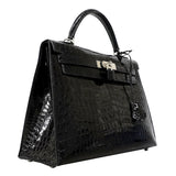 【6fd5604-g】エルメス ハンドバッグ ケリー32 ニロティカス ブラック シルバー金具 □H刻印 2wayバッグ【中古】レディース