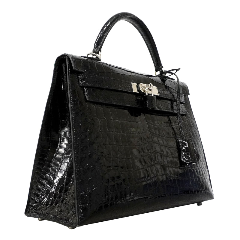 【6fd5604-g】エルメス ハンドバッグ ケリー32 ニロティカス ブラック シルバー金具 □H刻印 2wayバッグ【中古】レディース