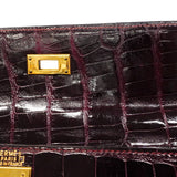 【6fd5605-g】エルメス ハンドバッグ ケリー28 アリゲーター ボルドー ゴールド金具 〇W刻印【中古】レディース