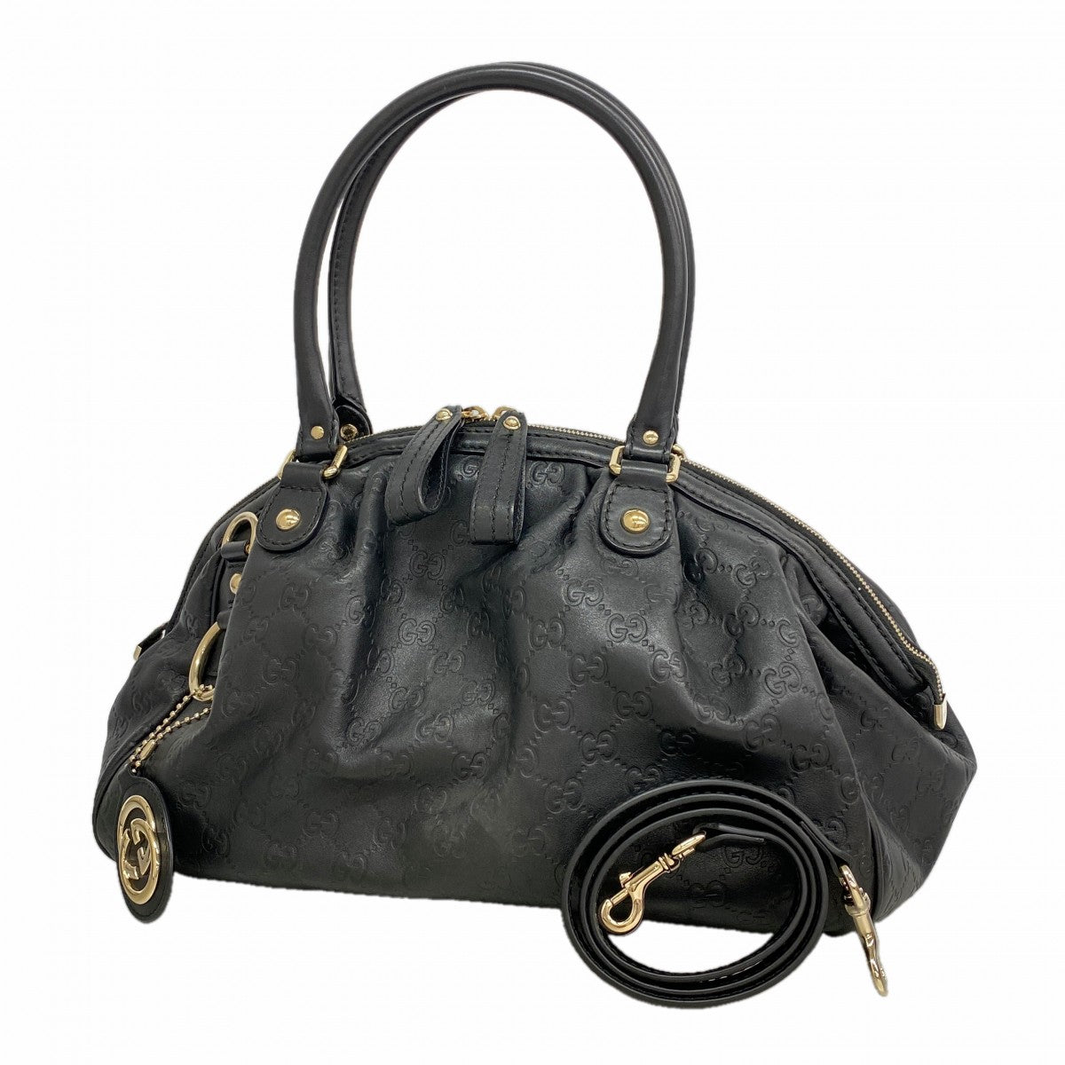 【6fd5607-k】グッチ ハンドバッグ グッチシマ 364841 レザー ブラック シャンパンゴールド金具 2wayバッグ【中古】レディース